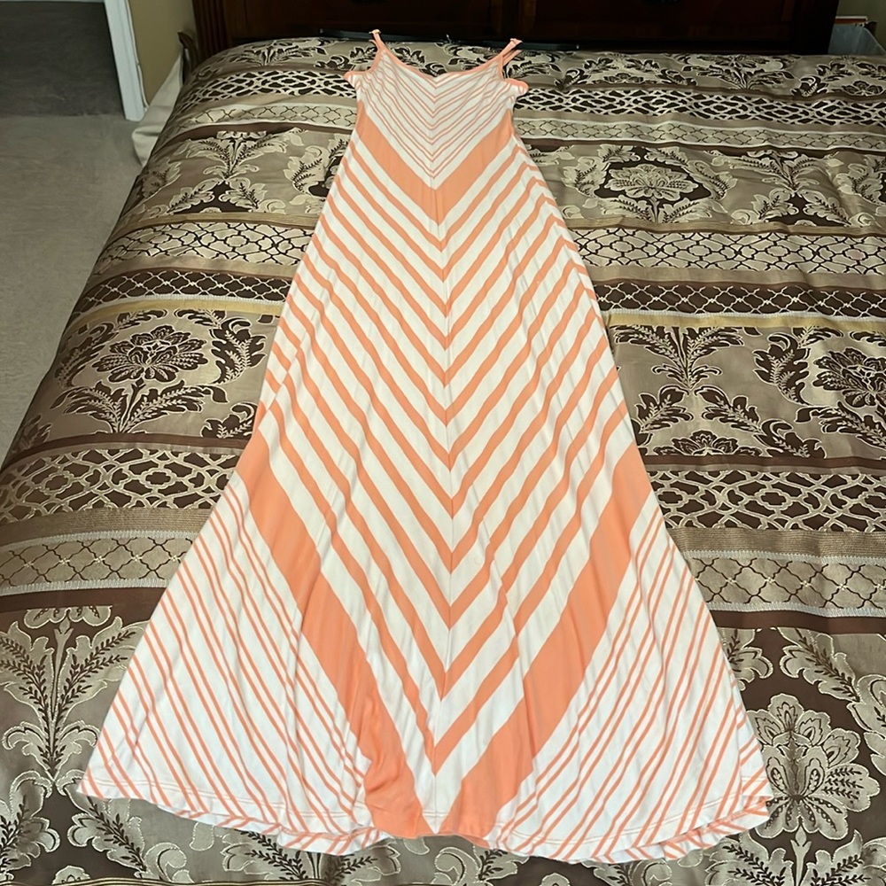 Guess Peach & White Striped Maxi Dress